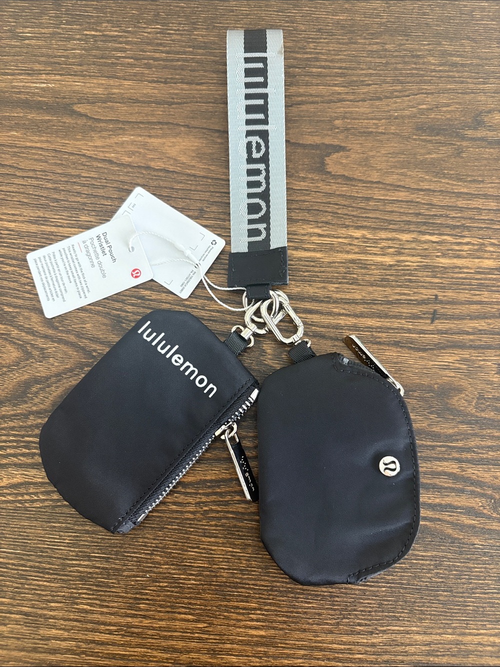 Lululemon NWT Black Keychain Pouch Duo with Grey and Black Strap